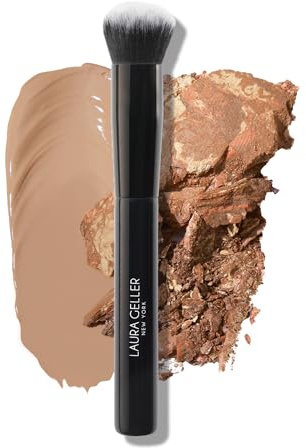 LAURA GELLER NEW YORK Foundation Makeup Brush with Wooden Handle in Midnight Black – Works with Foundation, Concealer, Blush – For Applying and Blending Liquid, Cream or Powder Makeup