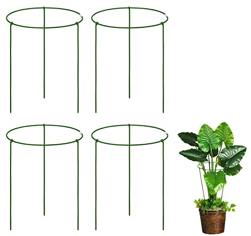 KATELUO 4 Pezzi Anello di Supporto per Piante,Palo di Sostegno per Piante,Sostegni per Pomodori,Supporto per Arbusti,per Supporto di Fiori,Arbusti e Ortaggi（Diametro 23 cm Altezza 28 cm）