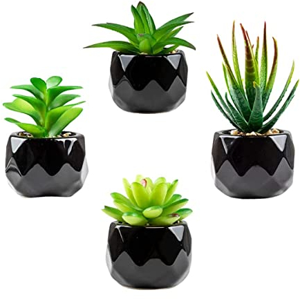 MukMlon Plante Artificielle d'intérieur,Faux Succulent,Simulation de Plante en Pot succulente, Petite Fausse Plante pour la décoration de Bureau, décoration d'intérieur (4pcs)