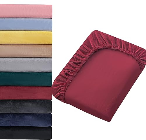 Soifox Jersey Warm Spannbettlaken 140x200cm bis 160x200cm Plüsch Fleece Samtweich Kuschelig Flauschig Cashmere Touch Bettlaken für Boxspringbett Topper Matratze Rot mit Gummizug
