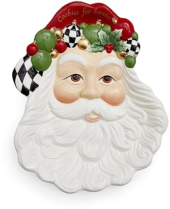 Spode Christmas Tree Black & White Santa Cookie Plate - 12-Inch Holiday Serving Platter for Christmas Eve, Holiday Dinners, Parties - Festive Dinnerware with Holly & Ornament Accents