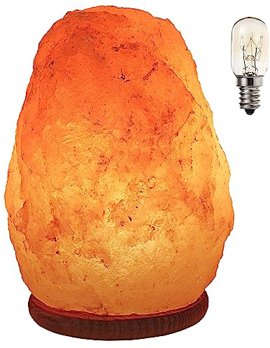 Lampara De Sal Del Himalaya C/ Base De Madera, (2 a 4 KG) 100% Natural. Lampara Echa A Mano Artesanalmente. Lista Para Usar Con Su Lampara, Interruptor Y Cable. (Enchufe EU). Piedra De 5 Tamaños