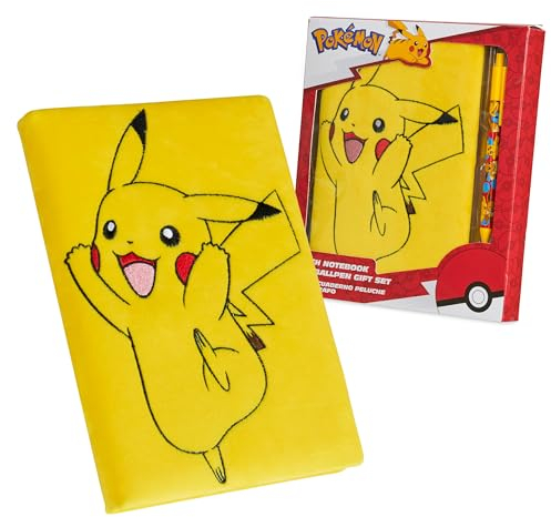 Pokemon Notizbuch und Kugelschreiber Kinder Schreibwaren Set Tagebuch Pikachu Schule Zubehör Anime Geschenke für Jungs und Mädchen (Gelb Notizbuch Set)