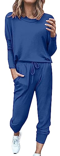 TDEOK Tuta da Ginnastica da Donna Taglie Forti - Set di Abbigliamento da Casa in Cotone, Pigiama 2 Pezzi, Tuta Baggy, Outfit Sportivo da Ragazza, Tuta da Sport Lunga, Felpa + Pantaloni da Jogging per