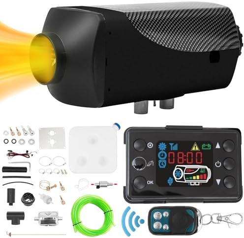 PRIJESSE 5KW Diesel Air Heater, 12V Parking Heater Diesel Night Heater with Thermostat LCD Monitor Silencer For Car Truck Boat Caravan Trailer Motor-home Campervans (Black)