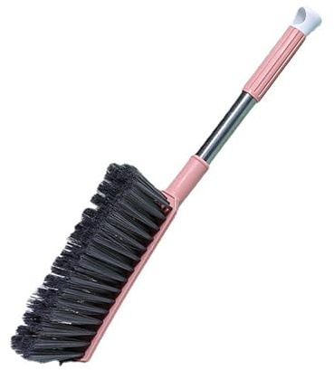 Cyrank Spazzola a Mano con Manico Lungo, Spazzole per Pulizia Letto e Mobili, Setole Morbide, Rosa, Polipropilene, Acciaio Inossidabile, Fibra di Cocco
