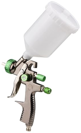 LVLP Luftsprutpistol för Billack, 1,3 mm Munstycke, 600cc Vätskekopp, Svart Grön, Anodiserat Aluminium, med Skiftnyckel och Rengöringsborste