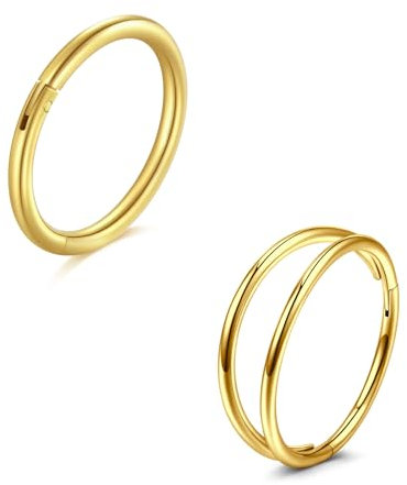 LAURITAMI 2 Stück Nasenpiercing Ring Chirurgenstahl 20G Dünn Doppelter Nasenpiercing Ring Gold, Septum Clicker Ring, 8mm Helix Conch Knorpel Tragus Nasenpiercing Schmuck