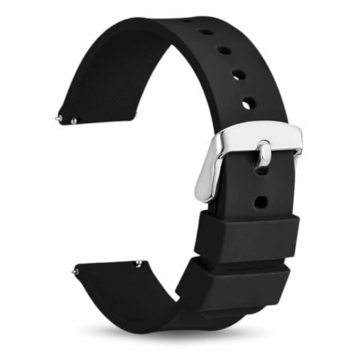 TECHZOCO Correa reloj silicona, Banda de Reloj de Silicona, Correa de Reloj Deportiva, Banda de Reloj Universal, Pulsera de Reloj Silicona, liberación rápida (Negro (Hebilla Plateada), 22 mm)