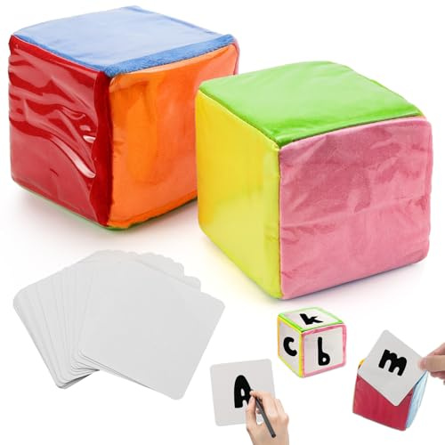 NCTNCX Dados de Espuma 2 Dado Gigante 10 cm con Bolsillos Insertables 20 Tarjetas Blancas para Educación DIY, Guardería, Preescolar