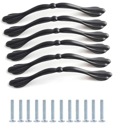 LEOEZYA 6 pezzi Maniglie per Mobili Distanza fori 128 mm maniglie per mobili vintage Maniglie Cucina Maniglie Armadio Maniglia per Cassetto Maniglie per Mobili Nere maniglie armadio camera da letto