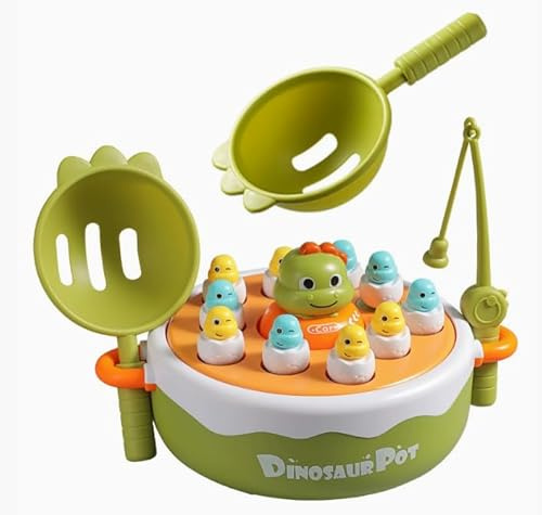 Auped Jeu Éducatif 4 en 1 pour Enfants 3-6 Ans - Pêche Musicale, Dinosaures Pop-up, Bowling & Morpion - Cadeau Jouet Interactif Garçon Fille (Français)