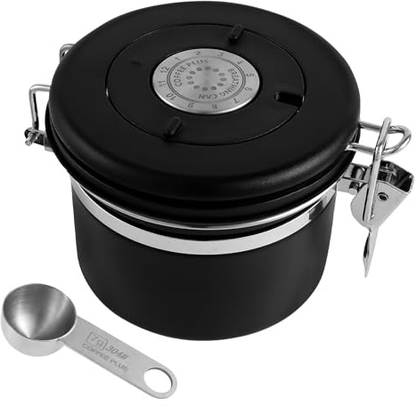 BAODBF Lata de café hermética 500 ml,Recipiente de granos de café con seguimiento de fecha,Válvula de liberación de CO2 y cuchara medidora,Lata de café al vacío para café molido,Latas de café para