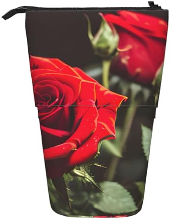 Wine and Red Rose Vertical Retractable Pencil Case Storage Bag Daily Storage for School Office Makeup Bag