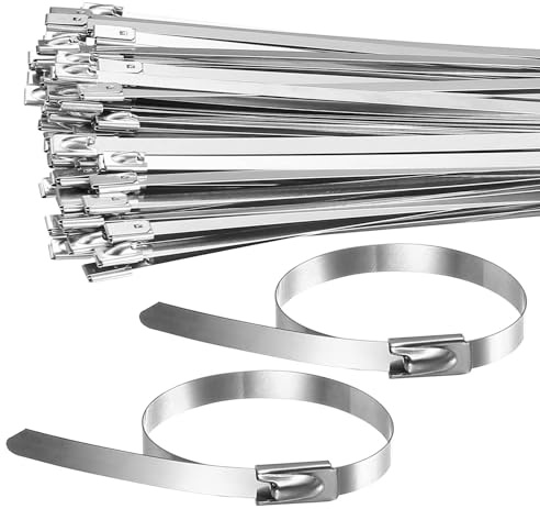 100 Piezas Bridas Metalicas, Abrazaderas Metalicas, 4,6 x 100 mm Bridas de Acero Inoxidable 304 con Bola de Acero para Envolver Cables, Cercas y Otros Requisitos