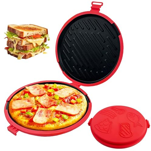Microwave Toastie Maker & Grill Pan - 9.4'' Large Round Panini Press | for Pizza, Sandwiches Heatwave Tech for Extra Crispy, No Soggy Results Fast, Dish