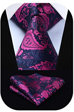 HISDERN Conjunto de corbata y bolsillo con pañuelo de boda floral Paisley para hombre