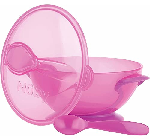 Nûby ID5419PINK Porridge Bowl with Suction Base and Spoon Pink