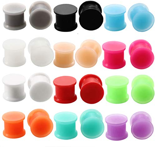 Huacan Flesh Tunnel Silikon Set - 12 Stück Ultra-Soft Voll-Silikon Klassisch Rein Farbenspiel Double Flared Tunnel oder Plug Punk Unisex 6mm-14mm