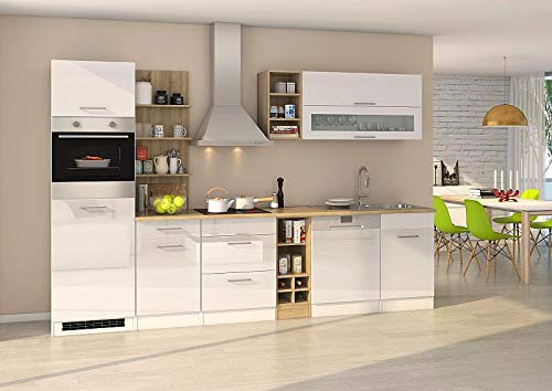 idealShopping GmbH Küchenblock Mailand 310 cm weiß Hochglanz ohne Elektrogeräte