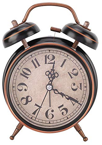 Atyhao Mechanical Alarm Clock, 4 Retro Mechanical Alarm Clock With Night Light Manual Wind Up Clock Double Twin Bell(Black)