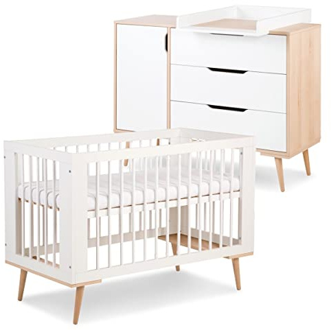 Mon Mobilier Design Sofie Ensemble Commode à Langer et lit bébé Style scandinave 120X60 Blanc