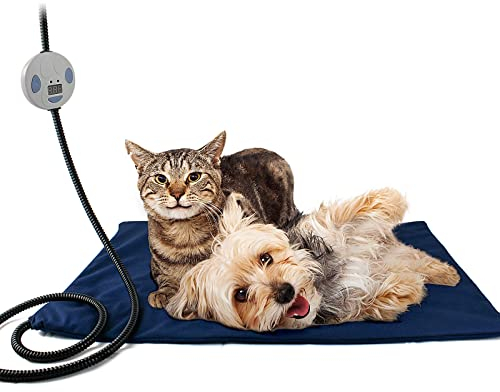 Namsan Hunde Heizdecke 60X45 cm Katzen Heizkissen Wärmematte mit Thermostat Heizmatte für Hundehütte Katzenhütte Aussen (Blau)