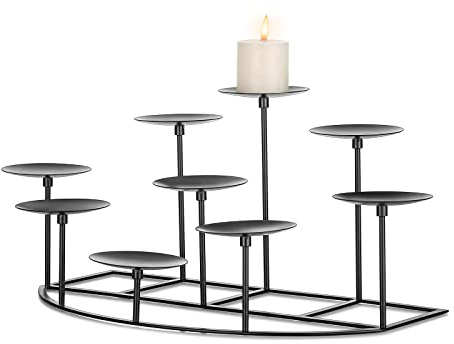 Romadedi Portacandele per camino, 9 candelabri, per candele a colonna, supporto per candela, in ferro, centrotavola, mantello, decorazione per pavimento, decorazione natalizia dell'Avvento