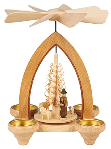 Seiffener Volkskunst | Erzgebirgische Weihnachtspyramide | 25 cm hoch | traditionelle Volkskunst aus dem Erzgebirge | mit Schafen