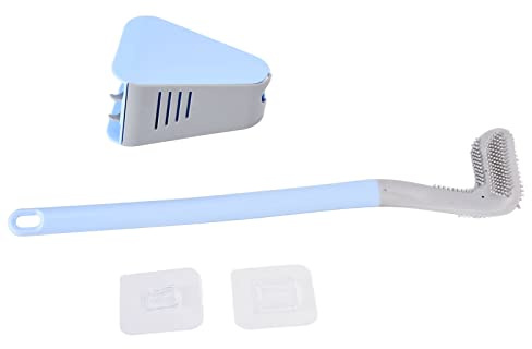Pilipane Escobilla de Baño Silicona Tipo Palo de Golf, Juego de Soporte y Cepillo de Silicona para Inodoro, Cepillo Cerdas TPR Flexibles, Secado Rápido, Limpieza WC 360º