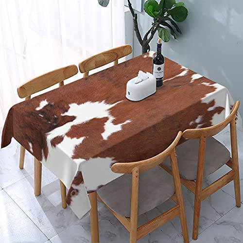 BOHHO Nappe Western Country Marron Peau de Vache Cowboy Nappe Rectangulaire Imperméable Antidéversement Table Couverture Tissu pour Cuisine Salle À Manger