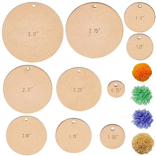 BENECREAT 20 pz 10 Misure Pom Pom Maker Cerchio Legno Pompon Maker Tool Piatto Rotondo Pom Ball Craft Set di Strumenti Guida per La Rifilatura per Ago Craft Fai da Te Lana per Maglieria