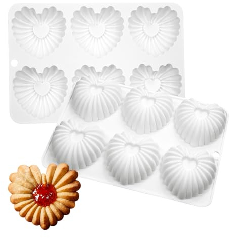 TUKE Lover Heart Shell Silicone Cake Chocolate Mold Silicone Baking Pan Mold for DIY Cake Mousse Dessert Mould for Candy Fondant Ice Cream Soap Cupcake Jelly (Heart B)