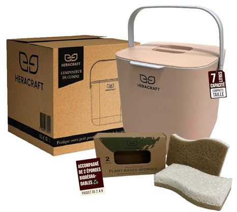 Heracraft Composteur Cuisine 7L Appartement Poubelle Compost Cuisine Efficace pour Déchets Poubelle Alimentaires Appartement - sans Odeur, Parfaite pour Le Compostage