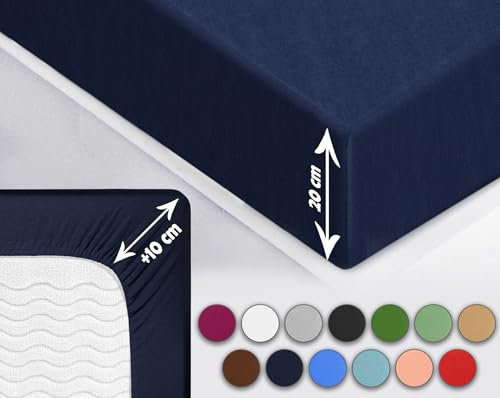 Sesto Senso Spannbettlaken 120x200cm Dunkelblau für Topper Jersey Baumwolle