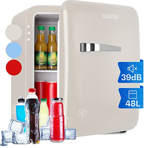 KLARSTEIN Mini Frigo de Chambre de 48L pour Snacks et Boissons, Petit Frigo Top Silencieux, Mini Bar, Petit Réfrigérateur Camping, Mini Frigo Cosmetique, Refrigerateur avec Étagères Réglables, 0-10°C