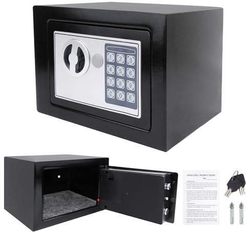 Electronic Safe 4.6L Digital Security Safe Box with Keypad and Emergency Override Key, Safe Boxes for Home Safe Box Fireproof, Portable Safe Box for Travel Home Office Hotel, 17x23x17cm, Black