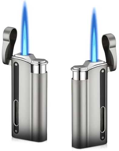 WIYETY Sturmfeuerzeug Winddicht Jet Feuerzeug: 2 Stück Gas Nachfüllbar Sturmfeuerzeug, Sturmfeuerzeug Jetflamme, Jet Feuerzeug mit sichtbarem Fenster, Feuerzeug für Küche, Grill, Camping (ohne Gas)