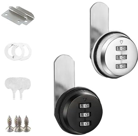 TREABEAR 2PCS Cerradura Buzon 20mm, Cerradura Taquilla Plata y Negro, Cerraduras de Combinación Contraseña de 3 Dígitos, Bombin Cerradura Seguridad, Cerradura de Seguridad para Gabinete de Seguridad