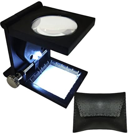 Lupa con Luz y Regla, Lupa Cuenta Hilos, Lupa para Impresión, Compacta para Textil, Joyería, Relojero, Imprenta, Óptica, Monedas, Sellos, Documentos, (Modelo 2)
