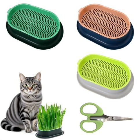 Cosstream Kattgräs, planteringskärl – 3 stycken växtskålar för kattgräs, skål, hydroponisk gräsmatta, rumskatter, för plantering av kattgräslåda