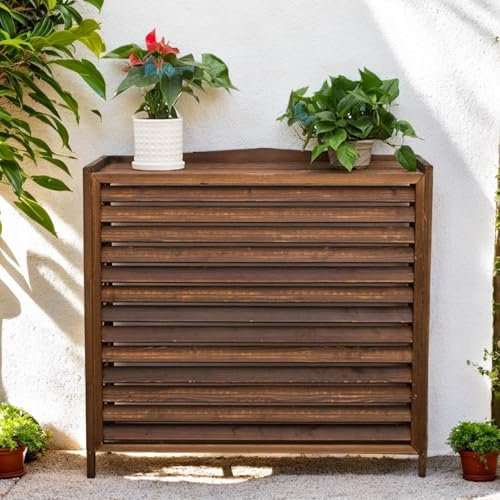 SeraphicCharm Madera Cubre Aire Acondicionado Exterior Protector Aire Acondicionado Grande Funda Aire Acondicionado Exterior Valla De Madera Balcon Privacidad Soporte Macetas Exterior(86x35x80cm)