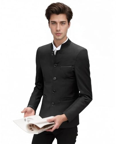 YUDATPG Uomo Cinese Casual Suit Pulsante Frontale Blazer Giacche Business Sport Cappotti Cinese Tradizionale Uniforme, Nero , S