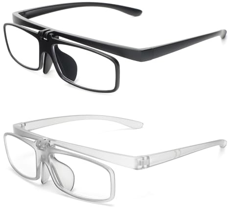 MMOWW 2 Pack Flip Up Reading Glasses for Close Work Lightweight Blue Light Blocking Readers for Men Women, Black/Grey +1.0