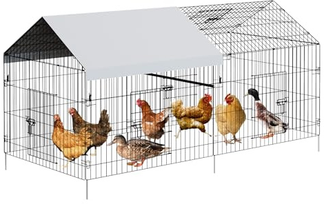 Metal Chicken Coop, 86 L×40 W×40 H Chicken Runs for Yard with Waterproof Cover, Outdoor Portable Chickens Pen with 4 Doors, 1 Window for Small Animals Duck, Rabbit, Hen