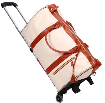 POENVFPO Sac de Vêtements Roulants, 40L Voyage de Grande capacité en Cuir Souple Handle de Rangement à Poils Détachables Sac de Rangement avec Chariot Détachable (Beige)