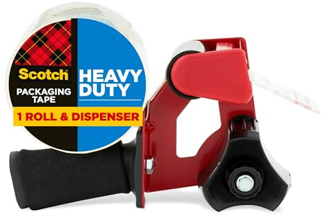 Scotch Heavy Duty Packaging Tape, 1.88 x 54.6 yd, Designed for Packing, Shipping and Mailing, Strong Seal on All Box Types, 3 Core, Clear, 1 Roll w/Dispenser (3850-2ST)