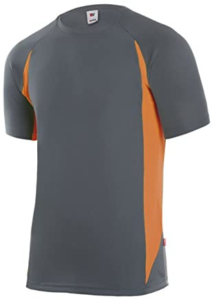 Velilla 105501 Camiseta Técnica Bicolor, Color Gris y Narnaja Flúor, Talla XL
