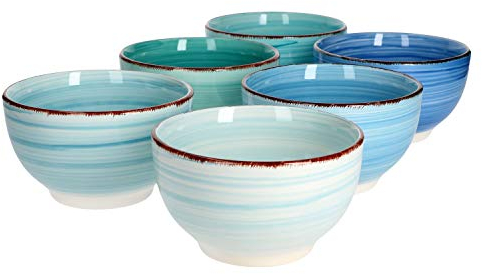 MamboCat Blue 6er Müsli-Schalen-Set blau I robuste Steingut-Schüsseln für 6 Personen I Müsli-Schale & Beilagen-Schüssel mit modernem Strudel-Muster I Blaue Müsli-Schüssel 650 ml 6 Stück