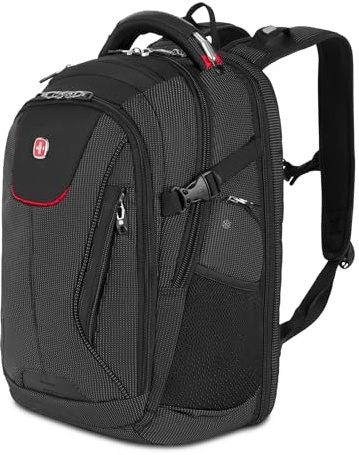 SwissGear 5358 Ultimate Protection USB TSA Friendly ScanSmart Laptop Backpack and Cable Lock Bundle - Black/Red